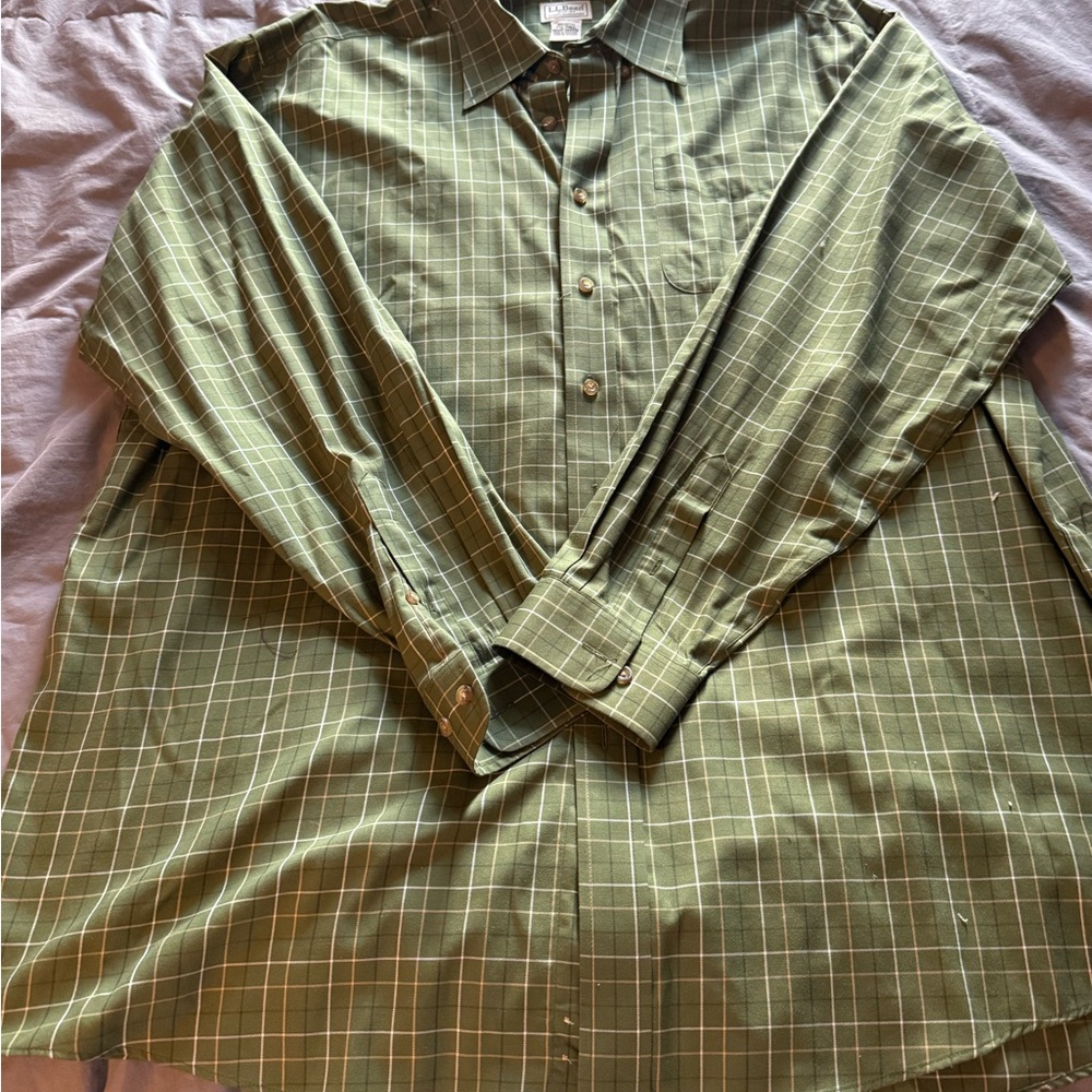 L.L. Bean Green Plaid Button Down Shirt XXL-Tall #269338 NWOT Wrinkle Resistant